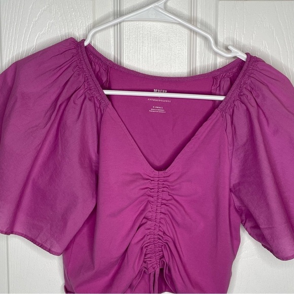 Maeve by Anthropologie Cinched Flutter Bell Sleeve Top Violet Purple XS - Picture 5 of 11